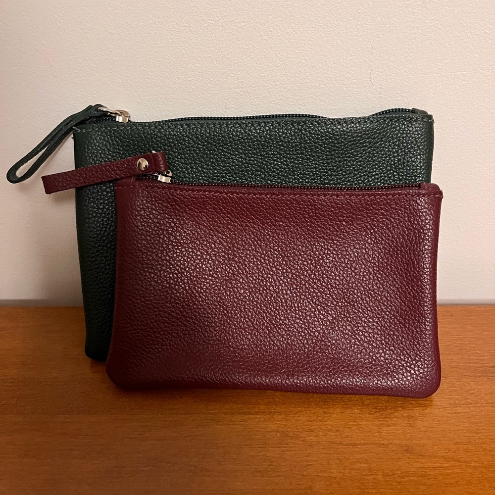 Roots Green and Burgundy Leather Pouches